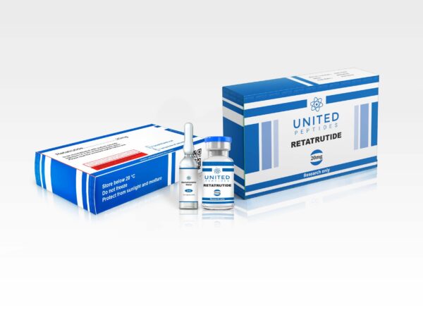 United Peptides Retatrutide peptide for research into metabolic processes and weight management in a 20mg vial.
