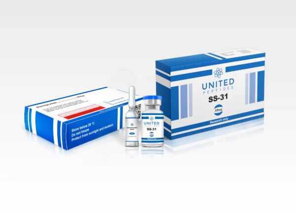 United Peptides SS-31 peptide for research into mitochondrial function and cellular health in a 10mg vial.
