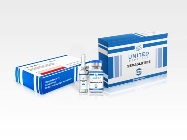 United Peptides Semaglutide peptide for research into metabolic health and weight management in a 20mg vial.