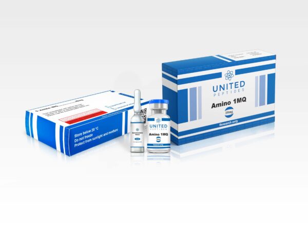 United Peptides Amino 1MQ peptide for research into metabolic processes and fat loss in a 10mg vial.